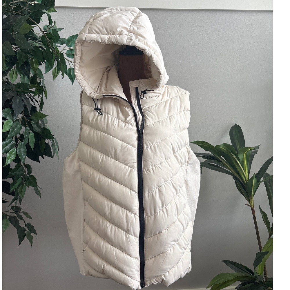 Tahari Hooded Puffer Vest Cream Quilted Zip Up‎ Lightweight Women Size 2X New